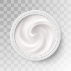 White Cosmetics Cream in Package Container Top View on Transparent Background. Cosmetic Product for Care to Skin Face. Applicable for Dairy or Cosmetic Products Ads or Packaging Design