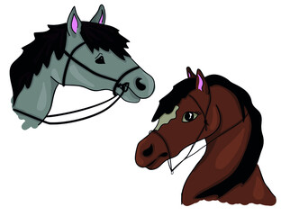 Vector simple colored horse illustration set