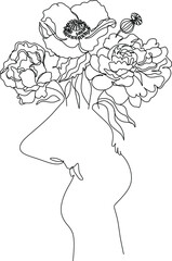 One line drawing of Happy pregnant woman, silhouette picture of mother. Vector illustration simplicity design.
