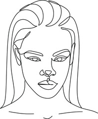 Line Art Woman Face Drawing. Black Woman Vector. Afro American Female Logo. Contouring Line. Minimalist Face. Beauty salon