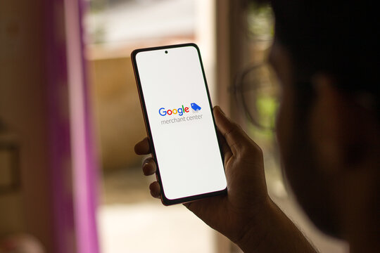 Assam, india - May 29, 2021 : Google Merchant Center logo on phone screen stock image.

