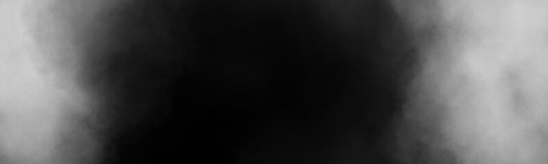 White smoke clouds on black background. Abstract banner