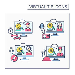 Virtual tips color icons set. Online contributions for sportsmen, podcasters, music makers and chefs. Donations concept. Isolated vector illustrations