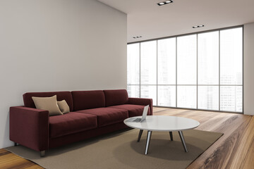 Minimalist white and red living room space