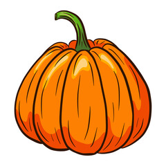 Cartoon Style Pumpkin Illustration. Autumn Food Icon. Ripe squash sketch. Element for autumn decorative design, halloween invitation, harvest, sticker, print, logo, menu, recipe
