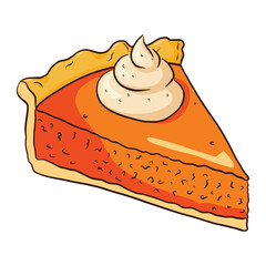 Pumpkin Pie Piece Illustration. Thanksgiving Food cartoon style sketch. Autumn holiday pumpkin dish for stickers, halloween invitation, harvest, logo, recipe, menu and greeting cards decoration
