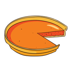 Sliced Pumpkin Pie Cartoon Illustration. Thanksgiving Food sketch. Autumn holiday pumpkin dish for stickers, invitation, harvest, logo, recipe, menu and greeting cards decoration