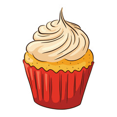 Pumpkin cupcake Illustration. Thanksgiving Food sketch. Autumn holiday pumpkin dish for stickers, invitation, harvest, logo, recipe, menu and greeting cards decoration