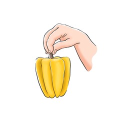 Pepper - collection of fresh vegetables. Vegetarian day. Hands holding food. Isolated on white background.