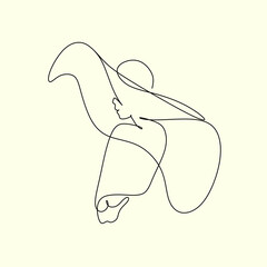 One Line Art Woman in dress Drawing.  Woman in hat Vector. Female Logo. Contouring Line. Minimalist Hat. Wedding salon