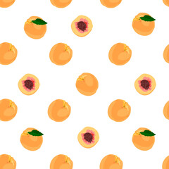 Ripe peaches seamless pattern vector stock illustration. Juicy apricot. Southern sweet fruit. The solar pattern.
