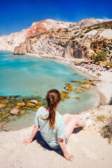 Young girl on beach vacation in Greece
