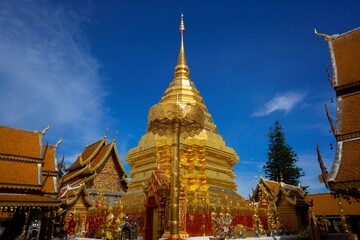 golden pagoda at Wat Phra That Doi Suthep or Phra That Doi Suthep temple in Chiang Mai, Thailand, travel destination