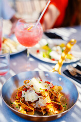 Spaghetti bolognese served for lunch