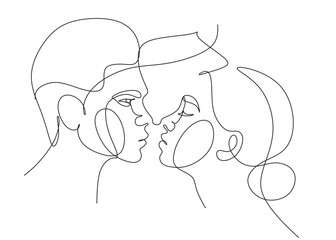 Abstract faces one line couple vector minimalist. 