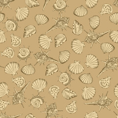 貝殻のシームレスなパターン。テキスタイル、壁紙、包装紙のデザイン。