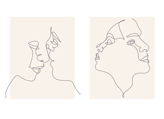Abstract faces one line couple vector minimalist. 