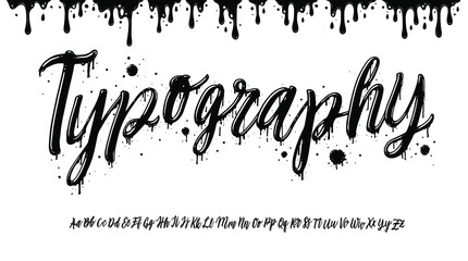 Grunge font isolated on white background. Brush pen comic lettering typeface. Black ink alphabet with glossy. Vector typography. - obrazy, fototapety, plakaty