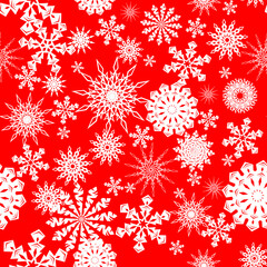 Naklejka na ściany i meble White snowflakes on a dark red background. Christmas. An endless pattern. For wrapping paper. Ideal for wallpaper, surface textures, textiles.