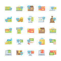 Set of Secure payment icons with flat style.