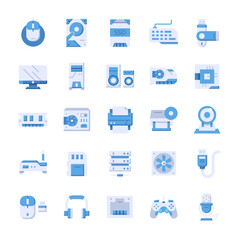 Set of Computer and Hardware icons with flat style.