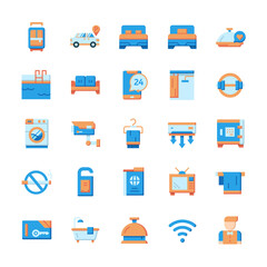 Set of Hotel icons with flat style.