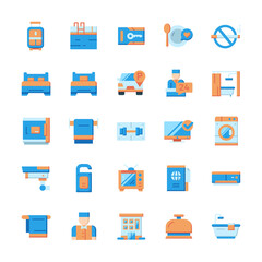Set of Hotel icons with flat style.
