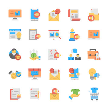 Set Of Marketing Icons With Flat Style.