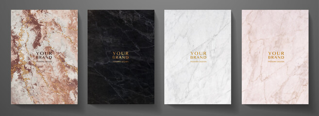 Elegant marble texture set. Vector background collection with black, white, pink line pattern for cover, invitation template, wedding card, menu design, note book