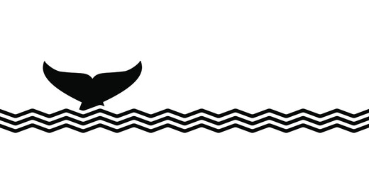 Whale tail line pattern. Jumping, swimming out or in the ocean water or sea. cartoon fish animal silhouette. Swim, jumps. Shark tail dolphin whale vector logo icon © MarkRademaker