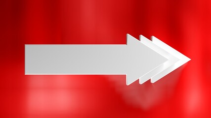 White arrows on red glossy background - 3D rendering illustration