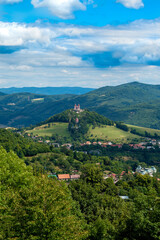 Fototapeta na wymiar Banska Stiavnica town in central Europe, Slovakia, UNESCO heritage town, up view from hill