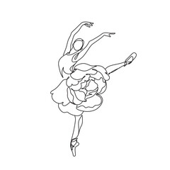 Ballet dancer in continuous line art drawing style. Ballerina black line sketch on white background. Vector illustration
