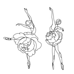 Ballet dancer in continuous line art drawing style. Ballerina black line sketch on white background. Vector illustration
