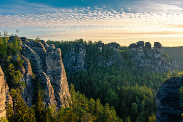 Amazing sunrise over the karst mountains of Saxon Switzerland Germany © Stefano Zaccaria