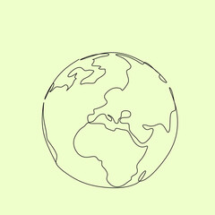 Single one line drawing of round globe earth. Earth icon silhouette for education concept. Infographic territory geography presentation isolated on white background. Design vector graphic illustration