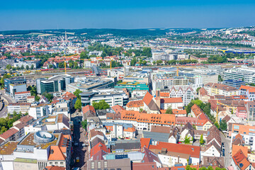 Fototapeta na wymiar Aerial view of downtown Ulm from the cathedral, the tallest church in the world Germany