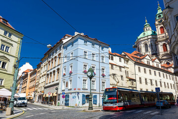 PRAGUE, CZECH REPUBLIC, 31 JULY 2020: tramway in the historic center