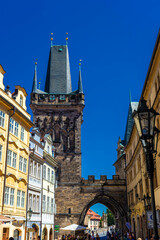 Fototapeta na wymiar PRAGUE, CZECH REPUBLIC, 31 JULY 2020: famous medieval street in Mala Strana historical district
