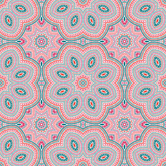 Girih authentic mosaic vector seamless motif. Textile print design. Retro arabesque ornament. Interior print design. Flower and leaves composition.