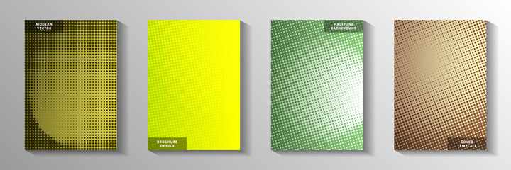 Elegant circle perforated halftone cover templates vector series. Urban catalog faded halftone