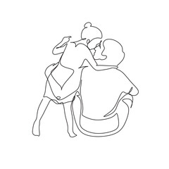One line drawing. Father holds his happy son . Vector illustration