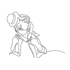 One line drawing. Father holds his happy son . Vector illustration