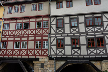 ERFURT, GERMANY, 28 JULY 2020:  The Kramerbrucke, the Merchants' Bridge, continously inhabited for over 500 years