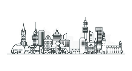 City of Stockholm, Sweden architecture line skyline illustration. Linear vector cityscape with famous landmarks, city sights, design icons, with editable strokes isolated on white background. - obrazy, fototapety, plakaty