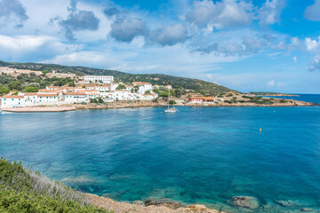 Fototapeta na wymiar Beautiful town and beach of Cala d'Oliva in Asinara island, Sardinia