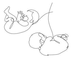 One line drawing illustration of a baby. VectorAbstract minimalist line drawing of small cute baby sleeping