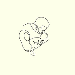 One line drawing illustration of a baby. VectorAbstract minimalist line drawing of small cute baby sleeping