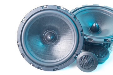 Car audio systems. Component audio system for a car on a white background.