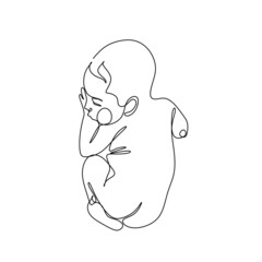 One line drawing illustration of a baby. VectorAbstract minimalist line drawing of small cute baby sleeping